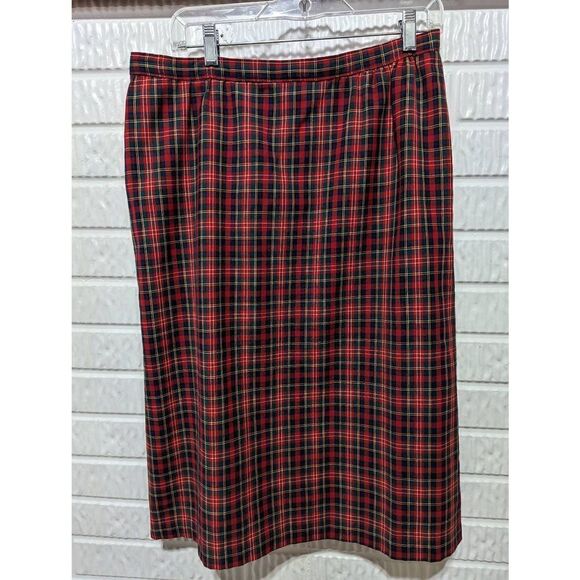 Pendleton Women's 14P  Green Plaid Summer Weight Wool Pleated Skirt - Picture 5 of 6